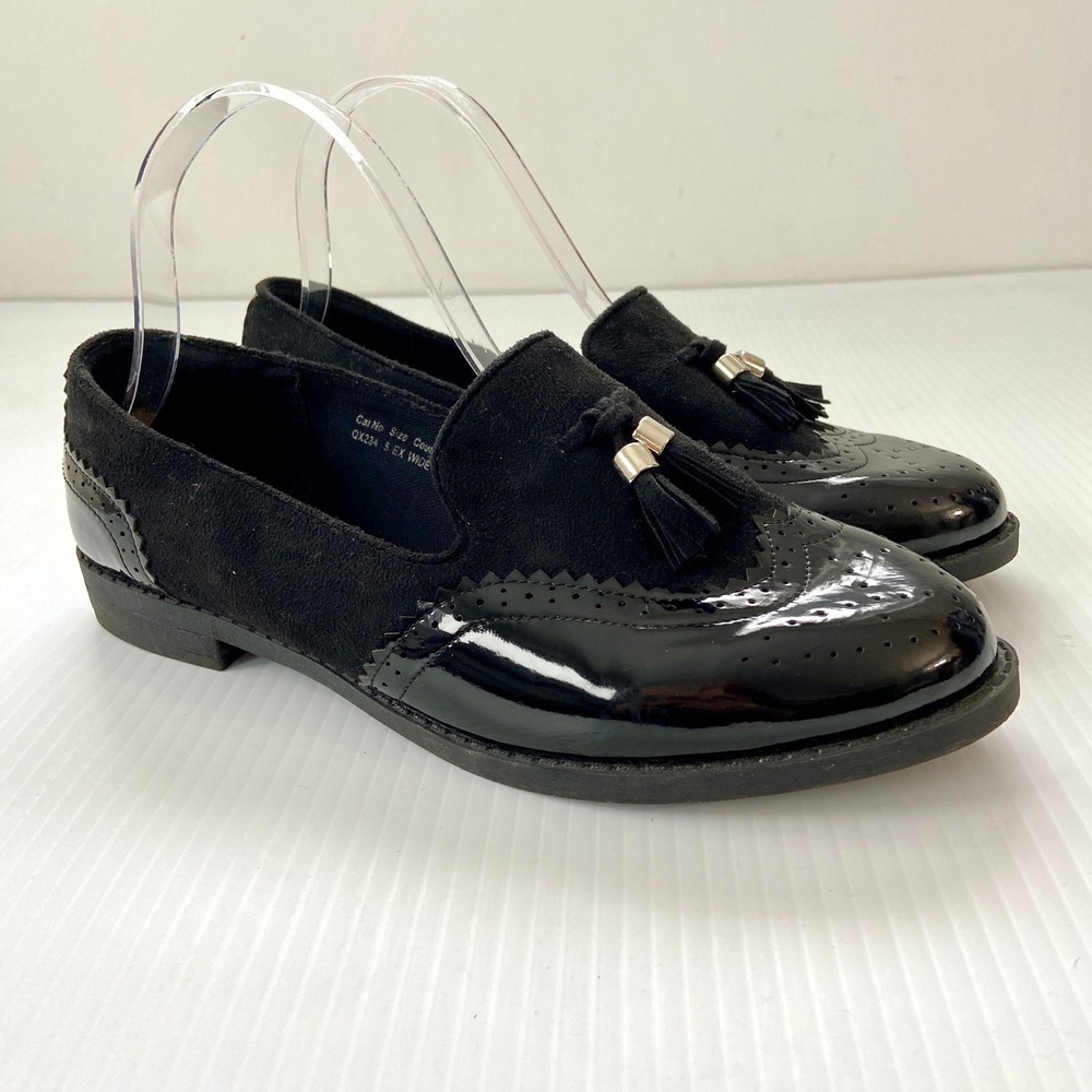 Simply Be Black Faux Suede Tassel Wingtip Loafers Womens UK 5 Ex Wide US 7